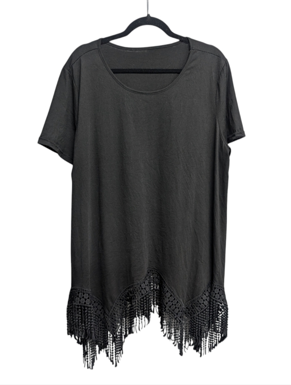 Black Fringe Tassels Asymmetrical Tunic Top Plus Size 2X